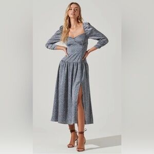 NEW Astr The Label Women’s Maxi Floral Silky Puff Sleeve Dress Size Large